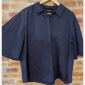Simply Vera by Vera Wang Navy Blue Blouse - Pleated 3/4 Sleeve Button Down Top